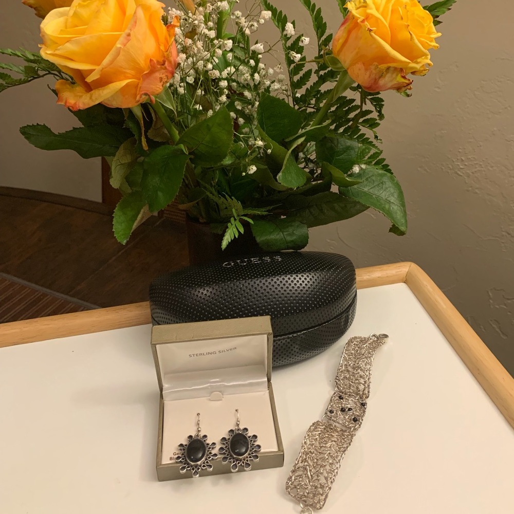 Vintage silver earrings with genuine onyx